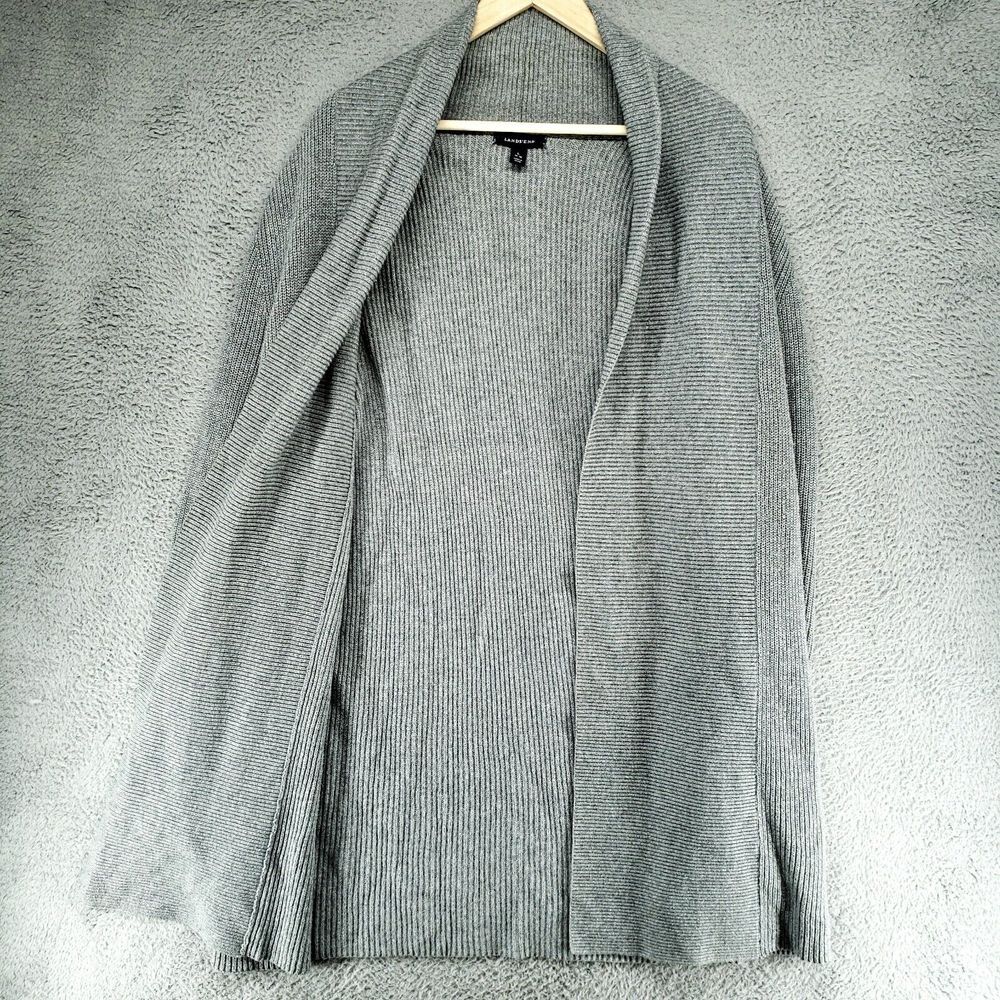 Lands End Womens L Drifter Sweater Cardigan Open Front 100% Cotton Cable Gray